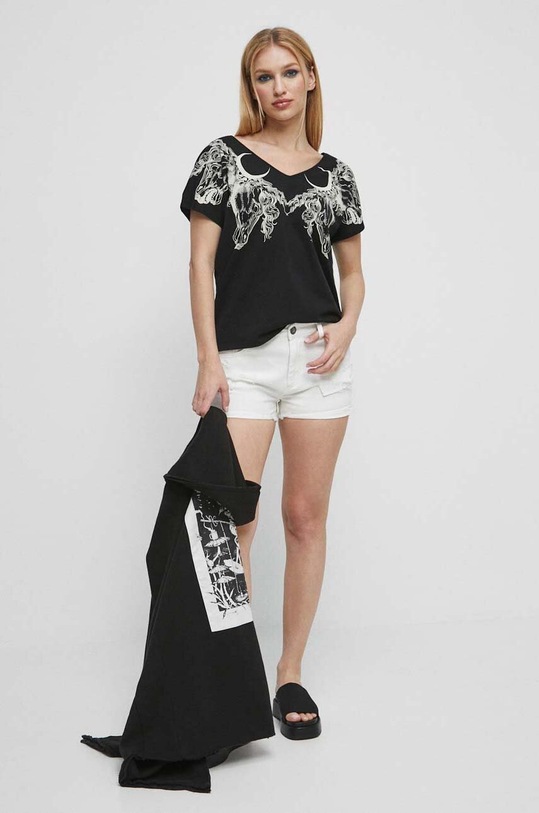 T-shirt bawełniany damski Tattoo Art by Karolina Słotwińska - Chuchu, kolor czarny czarny RS23.TSDA57