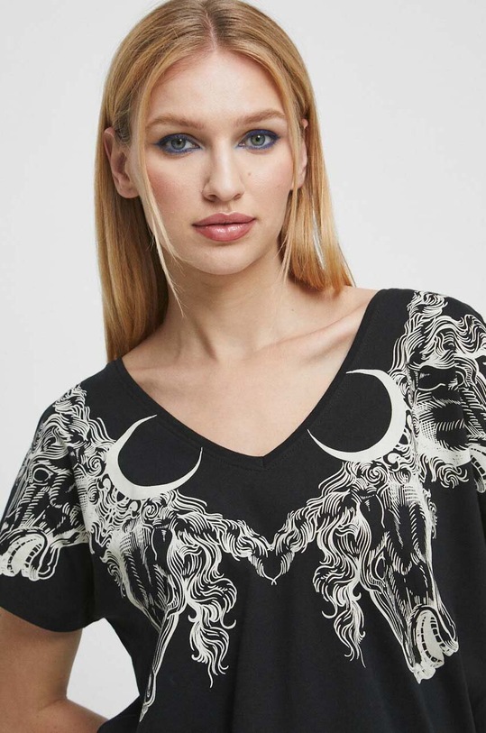 T-shirt bawełniany damski Tattoo Art by Karolina Słotwińska - Chuchu, kolor czarny RS23.TSDA57 czarny