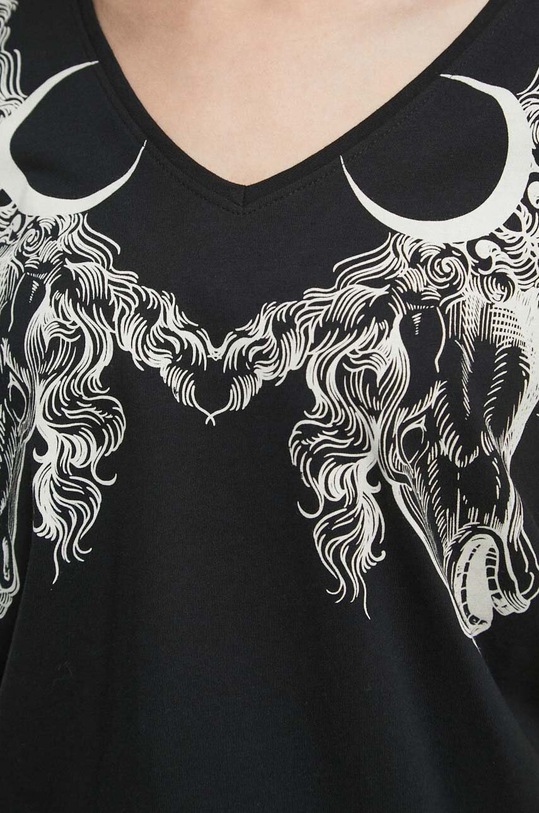 T-shirt bawełniany damski Tattoo Art by Karolina Słotwińska - Chuchu, kolor czarny RS23.TSDA57