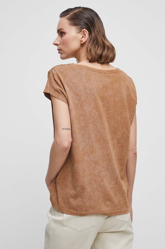 Odzież T-shirt bawełniany damski z nadrukiem kolor brązowy RS23.TSDB15 brązowy