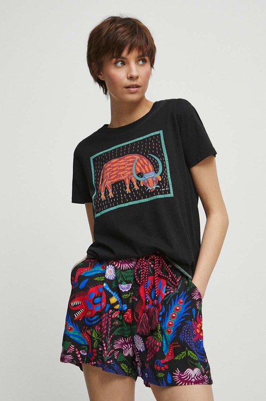 T-shirt bawełniany damski Maria Prymachenko x Medicine kolor czarny RS23.TSDC52 czarny RS23