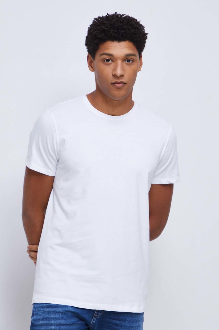 T-shirt bawełniany męski gładki z domieszką elastanu kolor biały gładkie biały RS23.TSM011