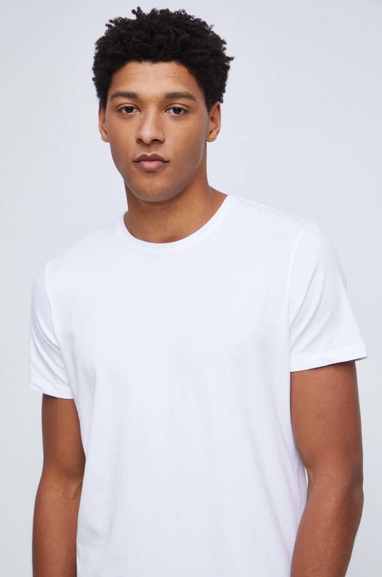 T-shirt bawełniany męski gładki z domieszką elastanu kolor biały biały RS23.TSM011
