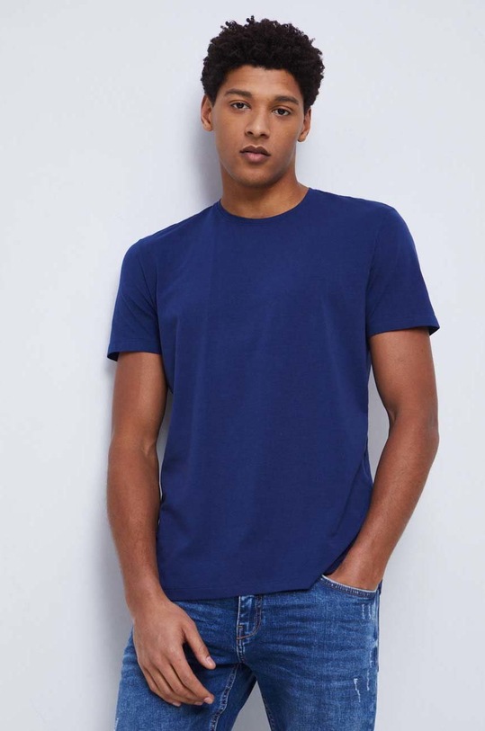 T-shirt bawełniany męski gładki z domieszką elastanu kolor granatowy gładkie granatowy RS23.TSM011