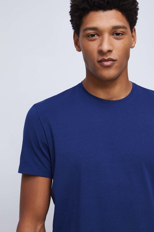 T-shirt bawełniany męski gładki z domieszką elastanu kolor granatowy granatowy RS23.TSM011