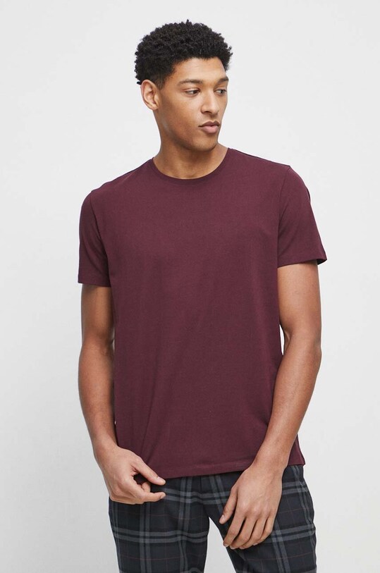 T-shirt bawełniany męski gładki z domieszką elastanu kolor bordowy bordowy RS23.TSM051