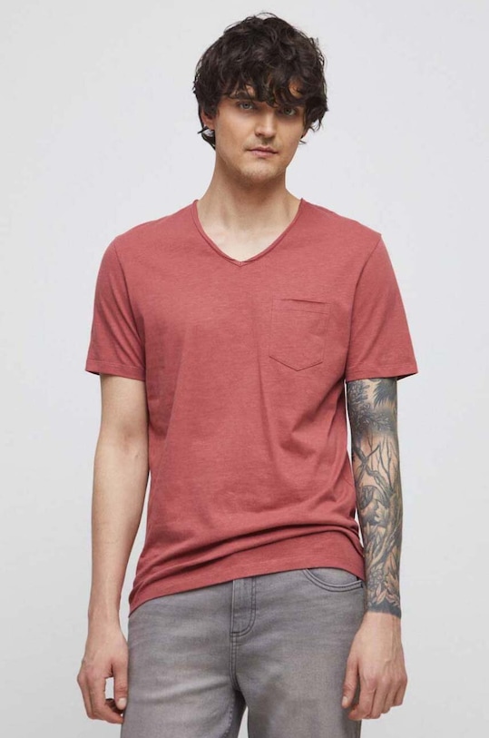 T-shirt bawełniany męski gładki kolor różowy gładkie różowy RS23.TSM090