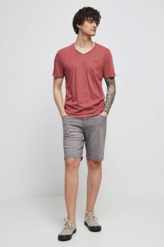 T-shirt bawełniany męski gładki kolor różowy RS23.TSM090 różowy RS23