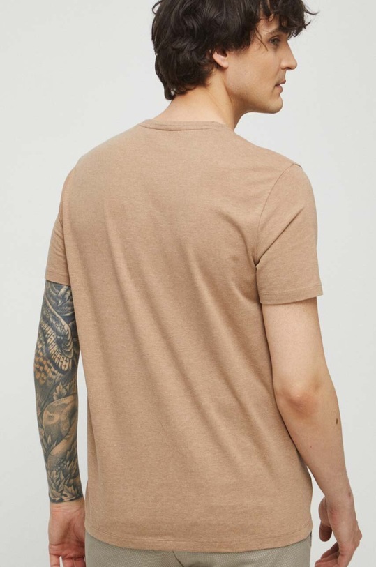 Odzież T-shirt męski z melanżowej dzianiny kolor beżowy RS23.TSM093 beżowy