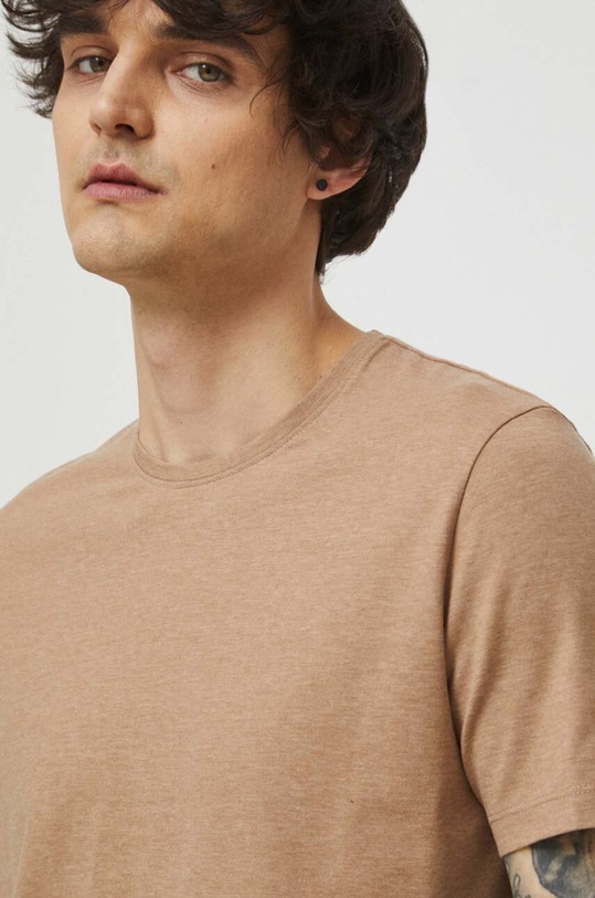 T-shirt męski z melanżowej dzianiny kolor beżowy beżowy RS23.TSM093