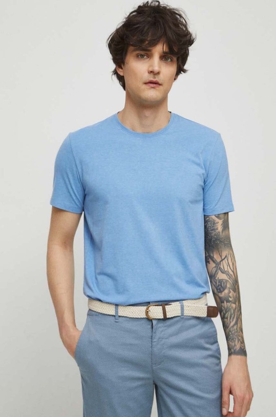T-shirt męski z melanżowej dzianiny kolor niebieski melanż niebieski RS23.TSM093