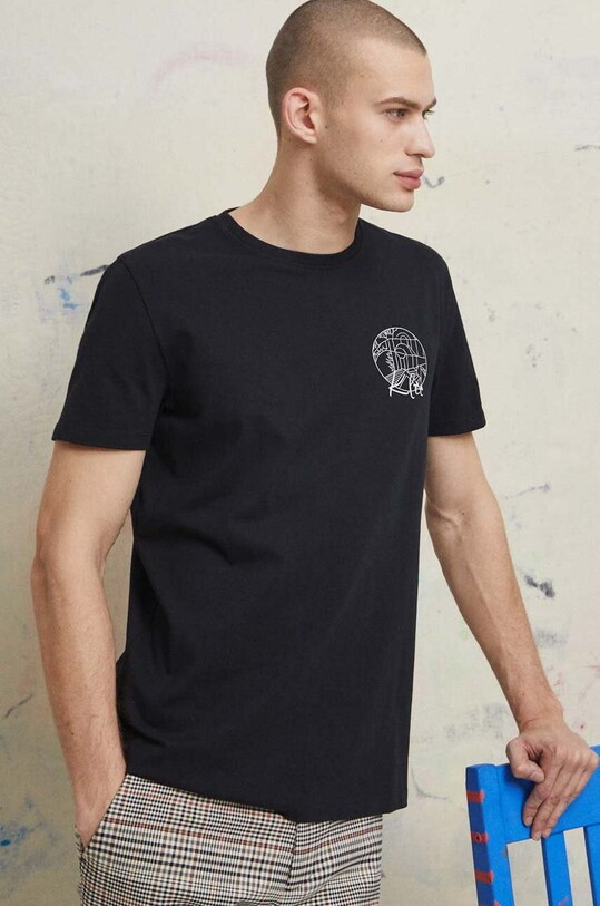 Odzież T-shirt bawełniany męski Eviva L'arte kolor czarny RS23.TSM260 czarny