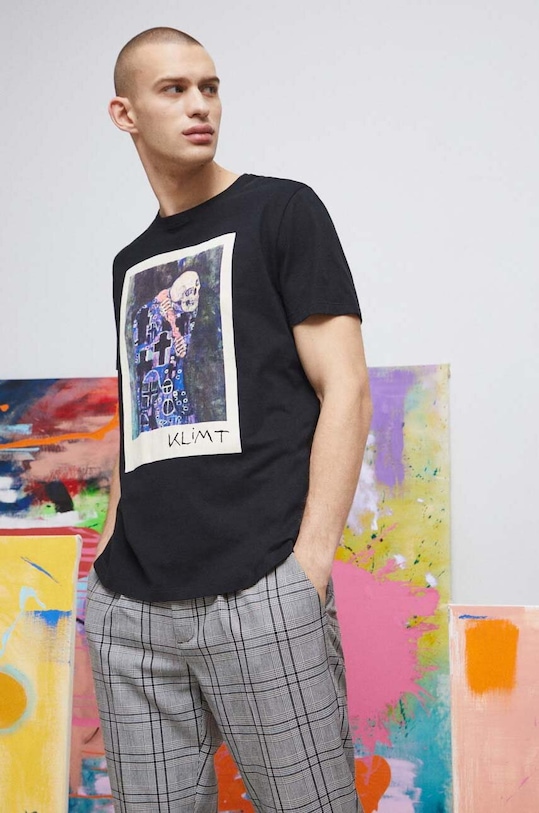 T-shirt bawełniany męski Eviva L'arte kolor czarny okrągły czarny RS23.TSM264