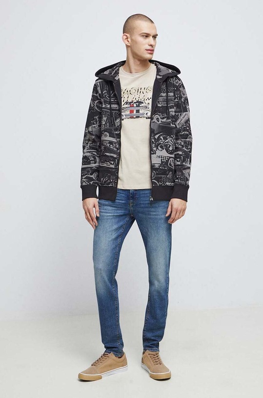 T-shirt bawełniany męski z nadrukiem kolor beżowy RS23.TSM308 beżowy RS23