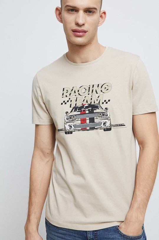 Odzież T-shirt bawełniany męski z nadrukiem kolor beżowy RS23.TSM308 beżowy