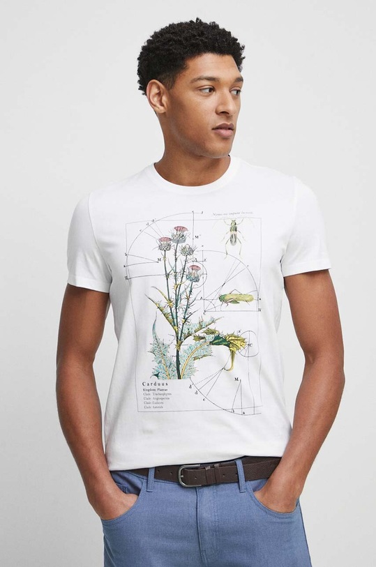 T-shirt bawełniany męski z nadrukiem kolor biały okrągły biały RS23.TSM502