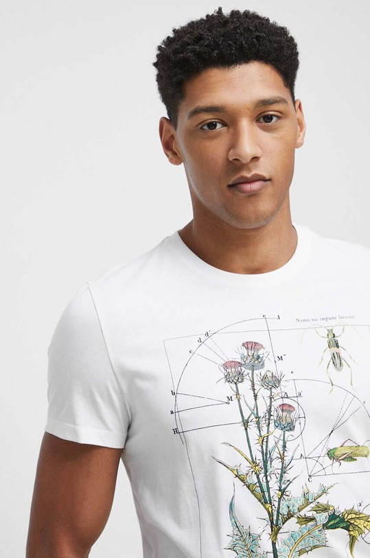 T-shirt bawełniany męski z nadrukiem kolor biały biały RS23.TSM502