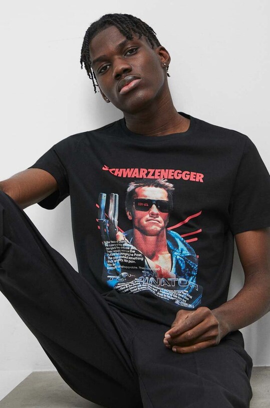 T-shirt bawełniany męski The Terminator kolor czarny okrągły czarny RS23.TSM558
