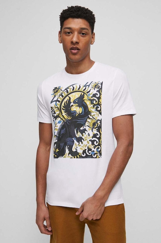 Tričko pánske s potlačou biela farba s elastanom biela RS23.TSM585