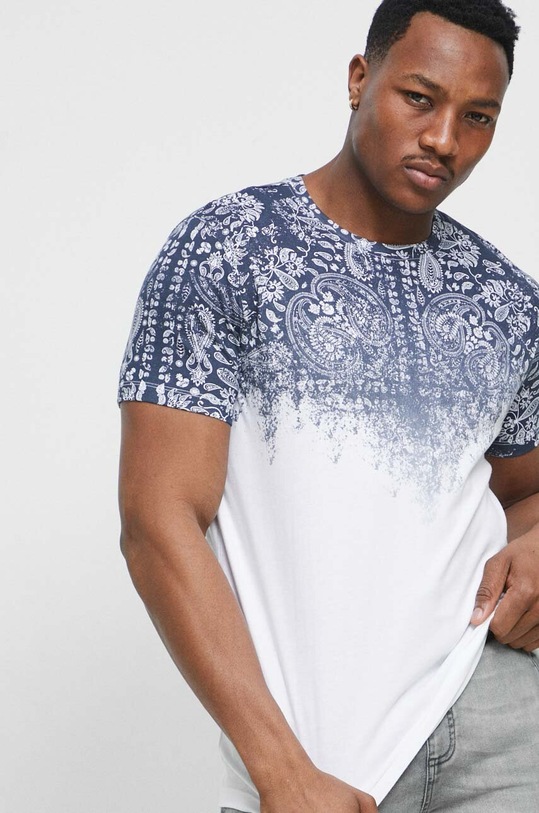 T-shirt bawełniany męski z nadrukiem kolor biały okrągły biały RS23.TSM601