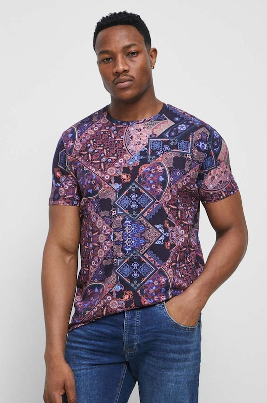 T-shirt bawełniany męski wzorzysty kolor czarny bawełna czarny RS23.TSM603