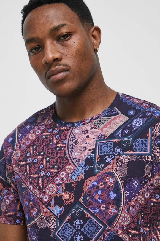 T-shirt bawełniany męski wzorzysty kolor czarny RS23.TSM603 czarny