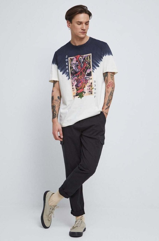 T-shirt bawełniany męski z nadrukiem kolor czarny okrągły czarny RS23.TSM706