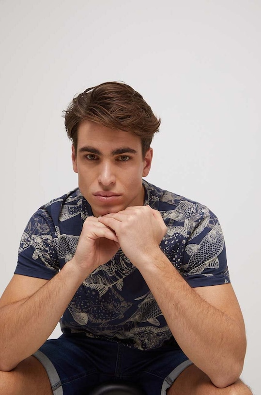 T-shirt bawełniany męski wzorzysty kolor granatowy bawełna granatowy RS23.TSM800