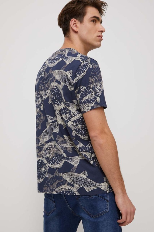 Odzież T-shirt bawełniany męski wzorzysty kolor granatowy RS23.TSM800 granatowy