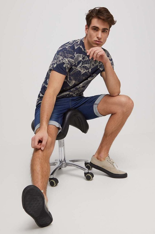 T-shirt bawełniany męski wzorzysty kolor granatowy granatowy RS23.TSM800