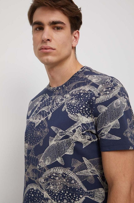 T-shirt bawełniany męski wzorzysty kolor granatowy RS23.TSM800 granatowy