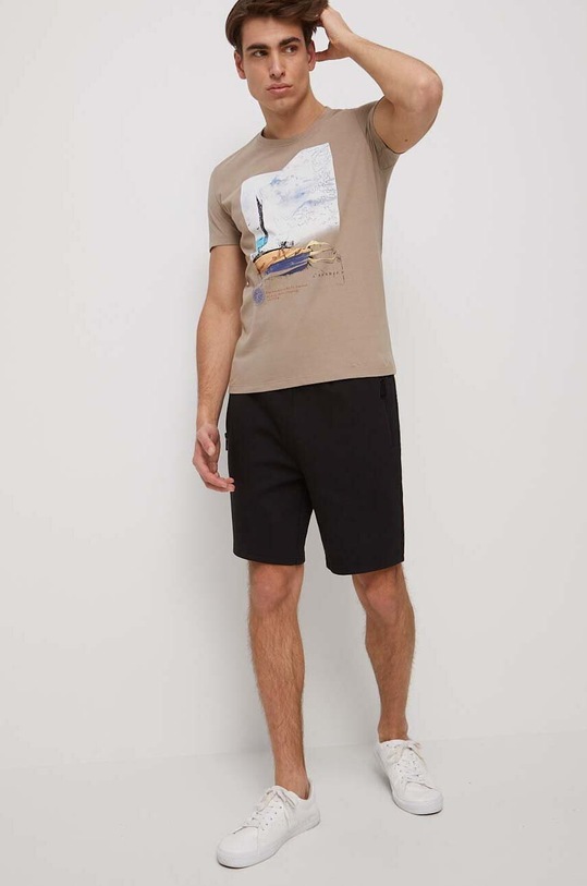T-shirt bawełniany męski z nadrukiem kolor beżowy RS23.TSM810 beżowy RS23