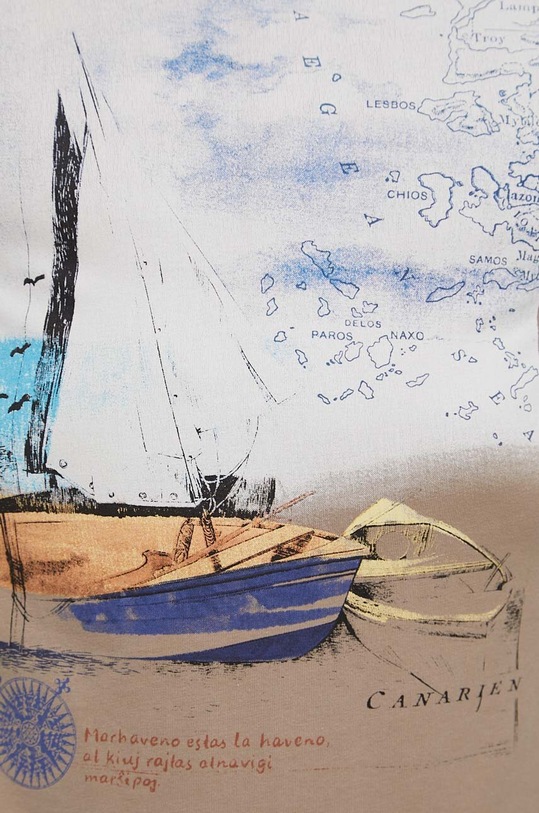 Bavlnené tričko pánske s potlačou béžová farba RS23.TSM810