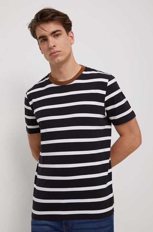 T-shirt bawełniany męski wzorzysty z domieszką elastanu kolor czarny czarny RS23.TSM812
