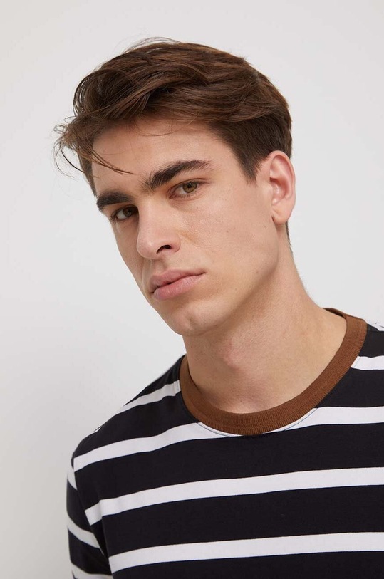 T-shirt bawełniany męski wzorzysty z domieszką elastanu kolor czarny RS23.TSM812 czarny