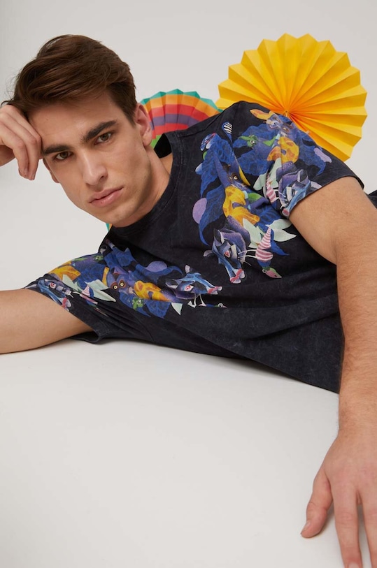 T-shirt bawełniany męski by Olamaloú kolor szary okrągły szary RS23.TSM852