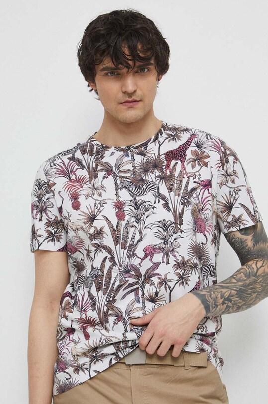 T-shirt bawełniany męski wzorzysty kolor biały biały RS23.TSM910