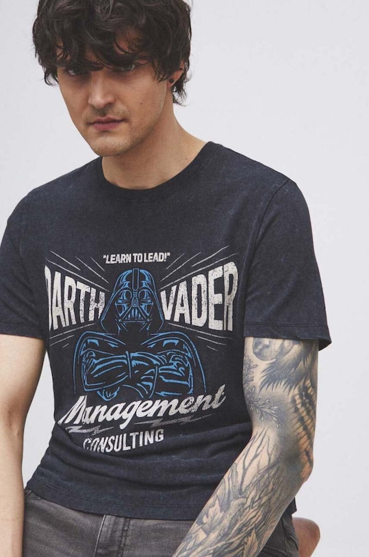 T-shirt bawełniany męski Star Wars kolor czarny okrągły czarny RS23.TSM953