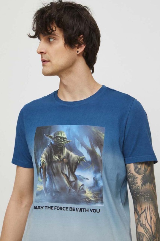 T-shirt bawełniany męski Star Wars kolor niebieski okrągły niebieski RS23.TSM957