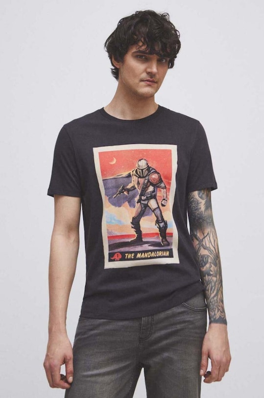 T-shirt bawełniany męski Star Wars kolor czarny okrągły czarny RS23.TSM958