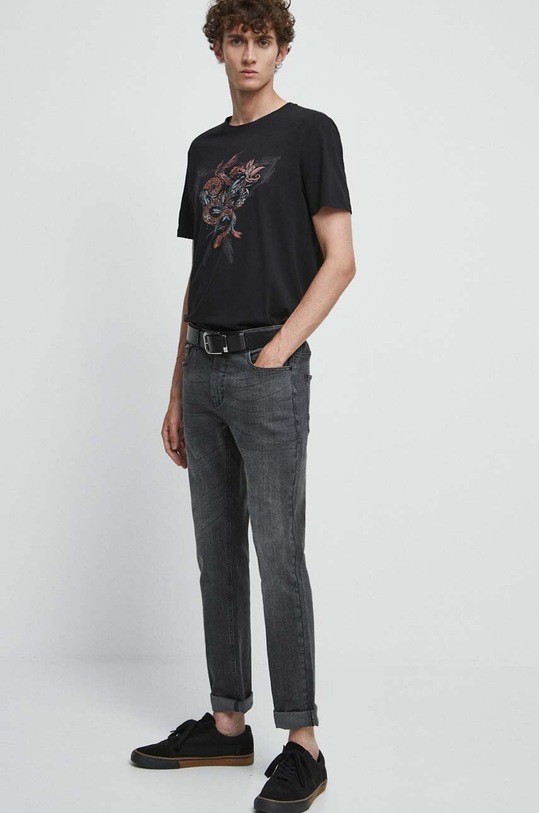 T-shirt bawełniany męski z nadrukiem z domieszką elastanu kolor czarny RS23.TSMA21 czarny RS23