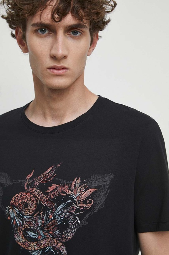 T-shirt bawełniany męski z nadrukiem z domieszką elastanu kolor czarny czarny RS23.TSMA21