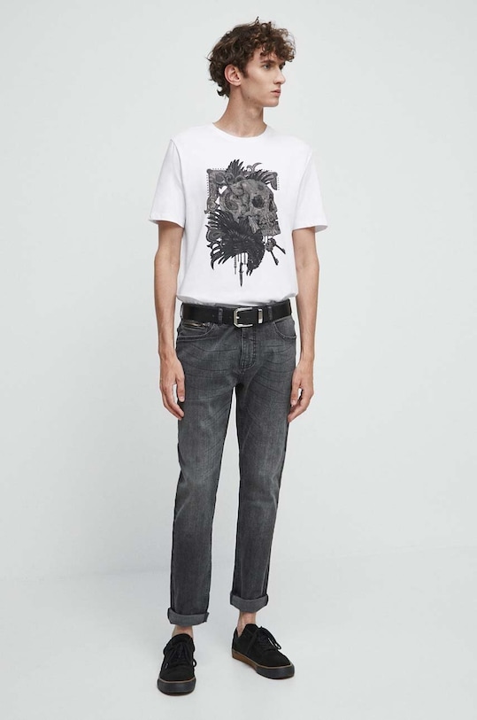 T-shirt bawełniany męski z nadrukiem z domieszką elastanu kolor biały RS23.TSMA23 biały RS23