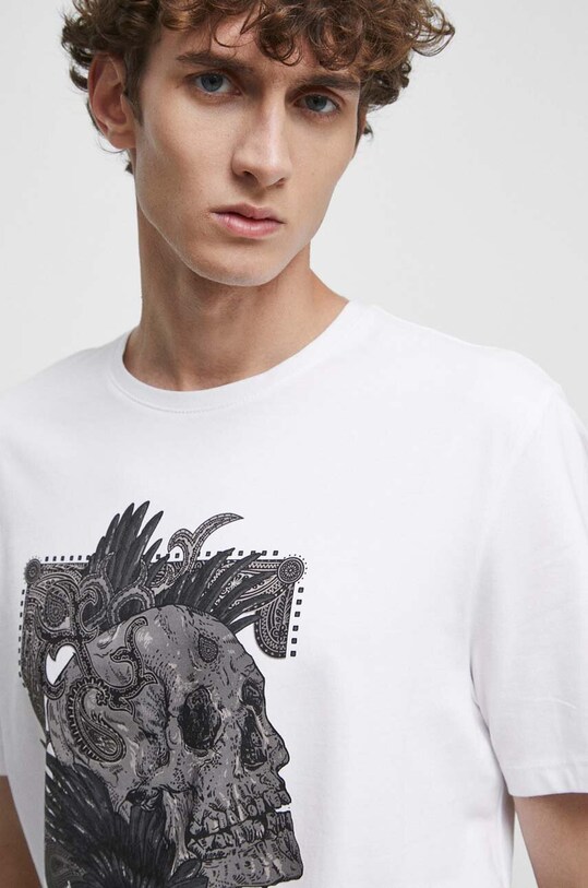 T-shirt bawełniany męski z nadrukiem z domieszką elastanu kolor biały biały RS23.TSMA23