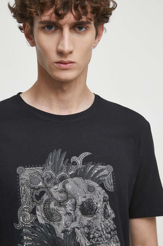 T-shirt bawełniany męski z nadrukiem z domieszką elastanu kolor czarny czarny RS23.TSMA23