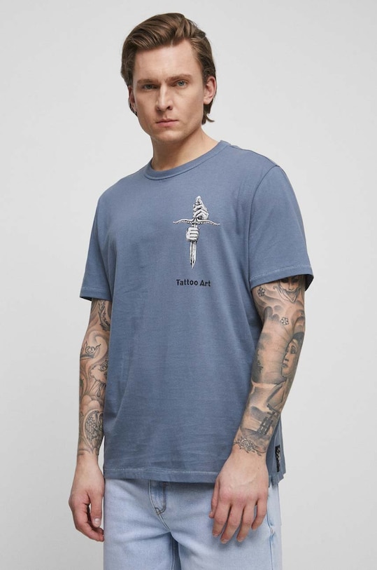 T-shirt bawełniany męski Tattoo Art by Natalia Osipa - Czornaja Ink, kolor niebieski RS23.TSMA51 niebieski RS23