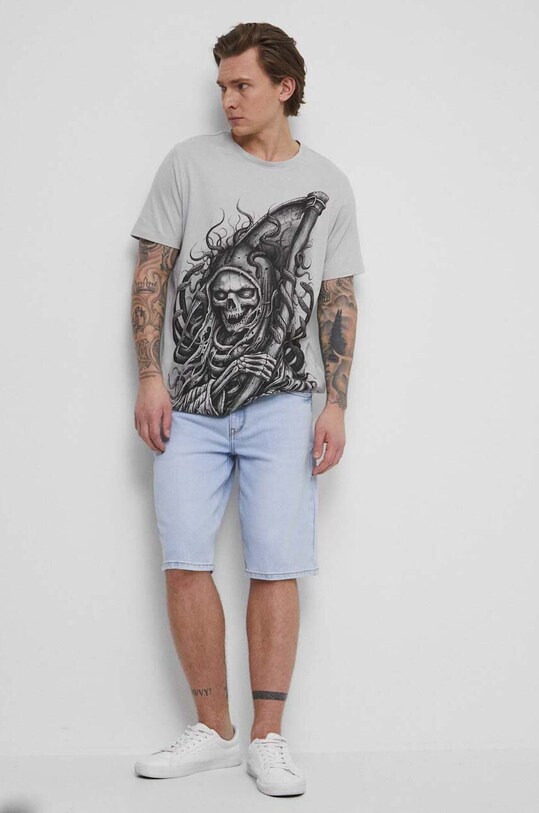 T-shirt bawełniany męski Tattoo Art by Maciej Puchała - Piekłowstąpienie, kolor szary RS23.TSMA52 szary RS23