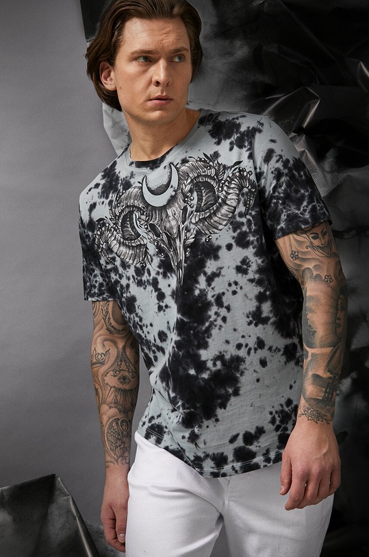 T-shirt bawełniany męski Tattoo Art by Natalia Osipa - Czornaja Ink, kolor niebieski okrągły niebieski RS23.TSMA55