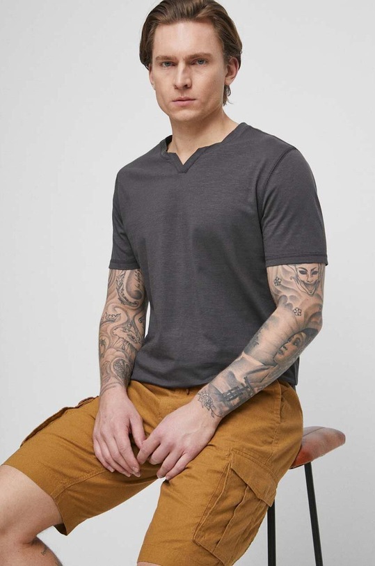 T-shirt bawełniany męski gładki kolor szary bawełna szary RS23.TSMB03