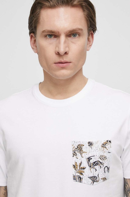T-shirt bawełniany męski z domieszką elastanu kolor biały biały RS23.TSMB16